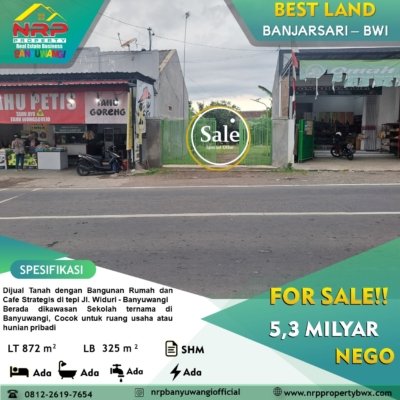 📍🏡 Tanah dan Bangunan Rumah + Ex Resto di Tepi Jl. Widuri Banyuwangi